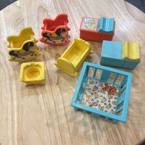 Vintage Little People Play Family Nursery Set 761 Furniture Cradle Playpen 7 Pcs
